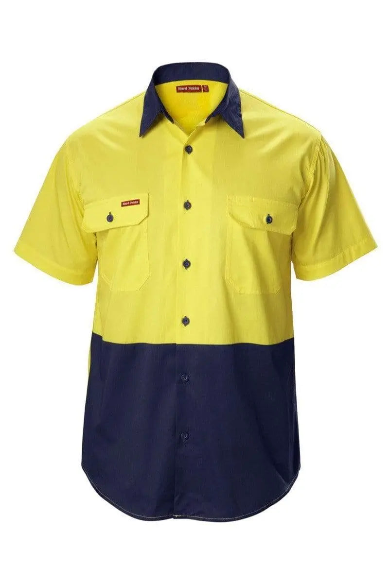 Hard Yakka Koolgear Hi Vis Vented Shirt Y07559 Work Wear Hard Yakka Yellow/Navy S